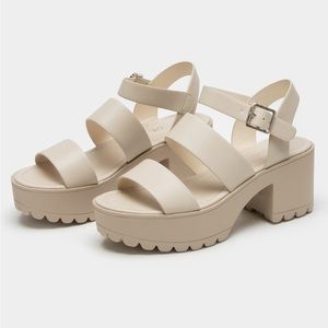 SODA- Lug Sole Ankle Strap Womens Platform Sandals- Nude- 9